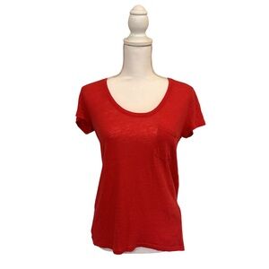 Madewell Red Linen Pocket Tee Shirt Hi-Low Hem Size Small